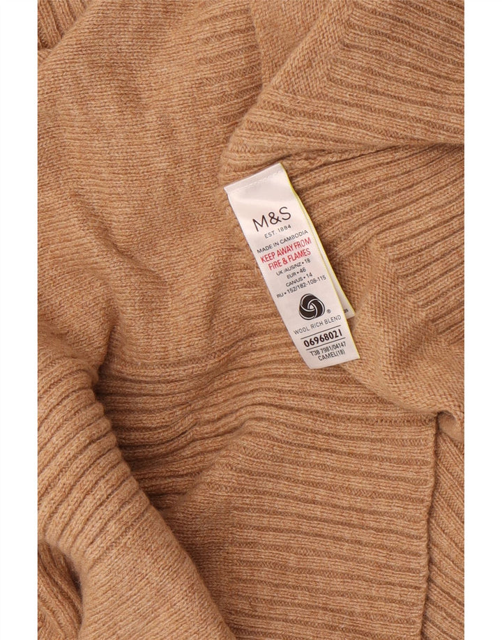 Marks & Spencer Womens Roll Neck Jumper Sweater UK 18 XL Beige Wool