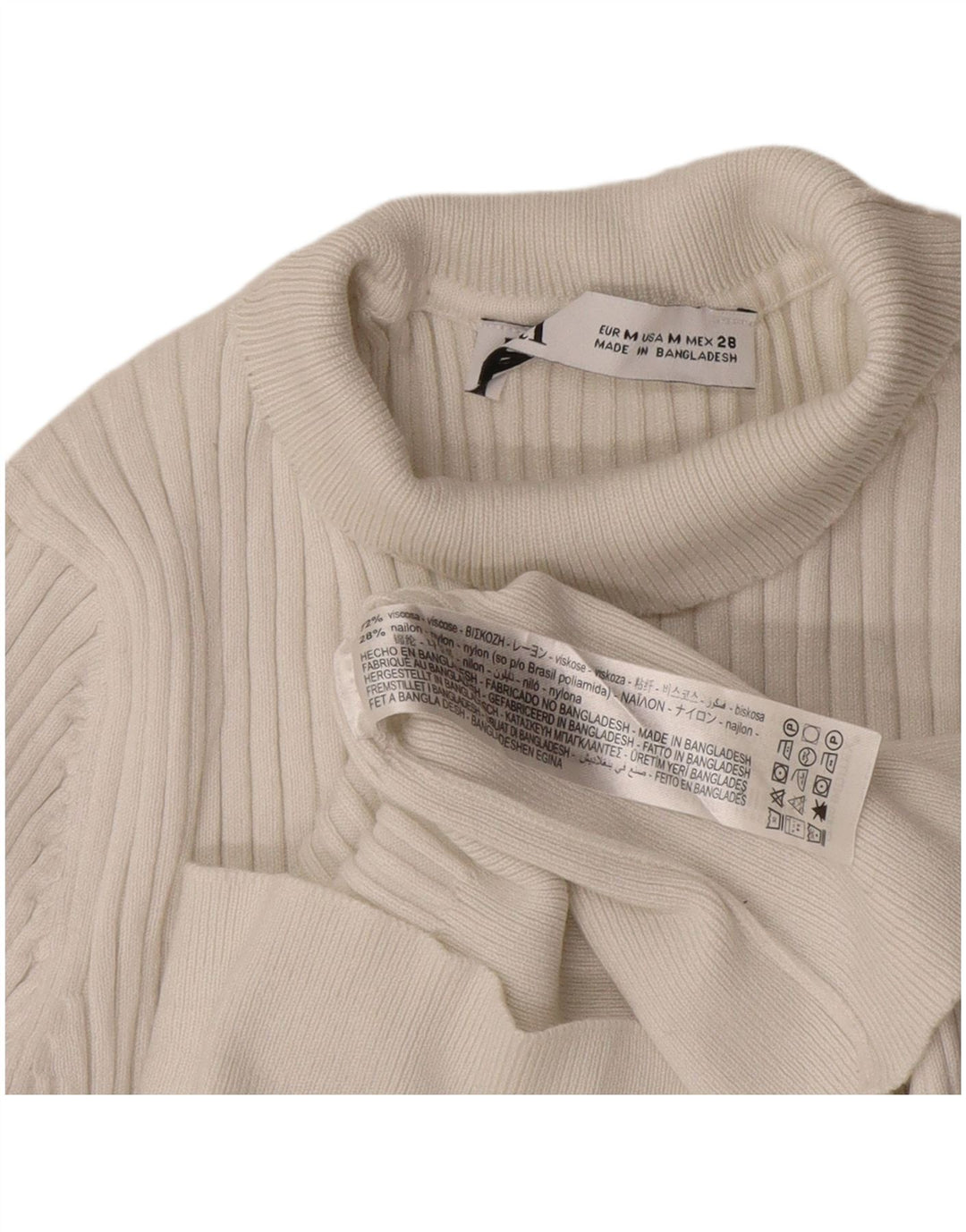 Zara Womens Crop Roll Neck Jumper Sweater UK 12 Medium White Viscose