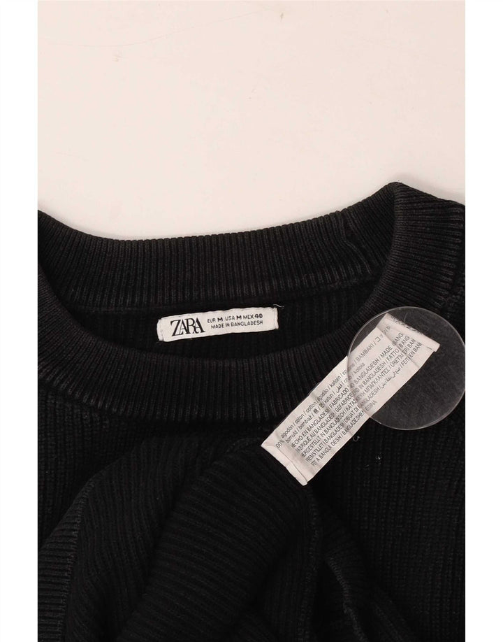 Zara Mens Crew Neck Jumper Sweater Medium Black Cotton