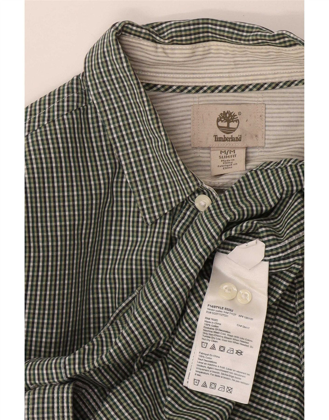 Timberland Chemise Slim Fit Homme Vert Moyen Vichy Coton