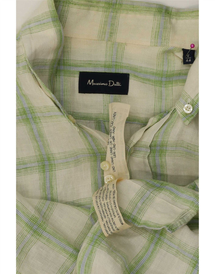 Massimo Dutti Mens Shirt Size 44 XL Green Check Linen