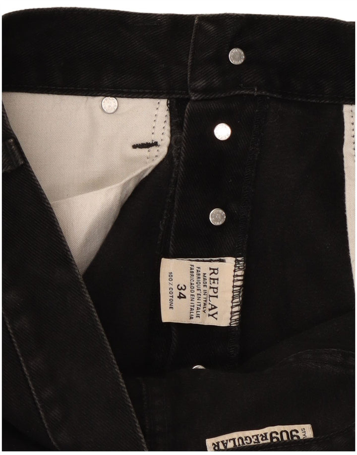 Replay Mens Straight Jeans W34 L28 Black Cotton