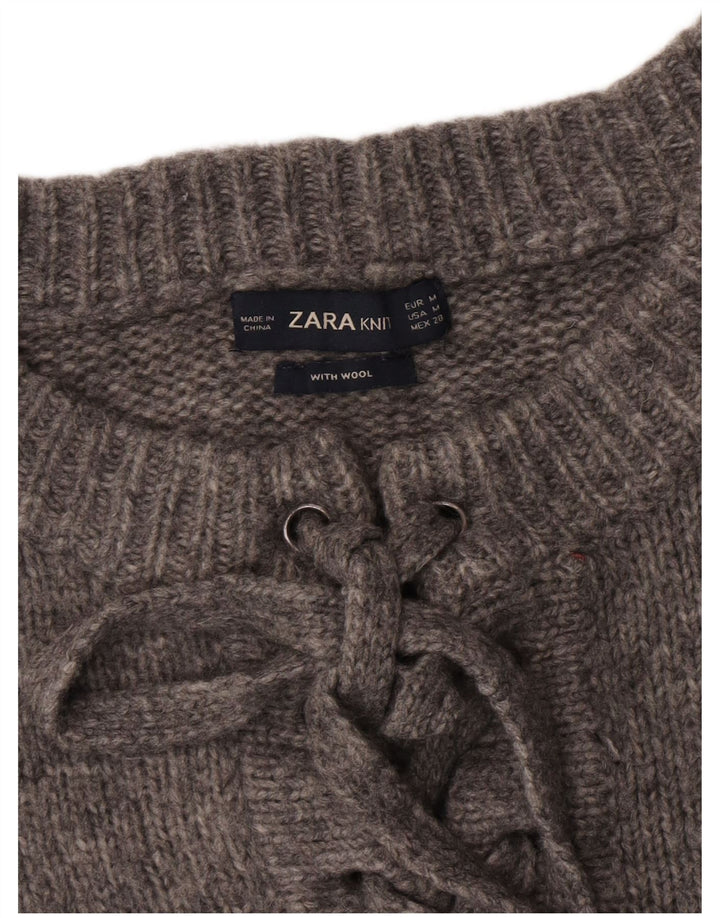 Zara Damen-Pullover, übergroß, Rundhalsausschnitt, Gr. 14, Mittelgrau