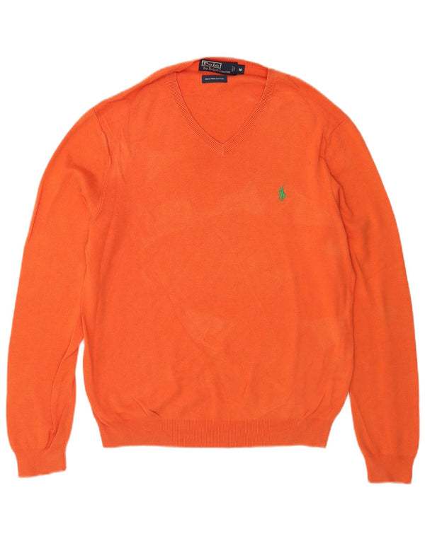 Polo Ralph Lauren Mens V-Neck Jumper Sweater Medium Orange Cotton