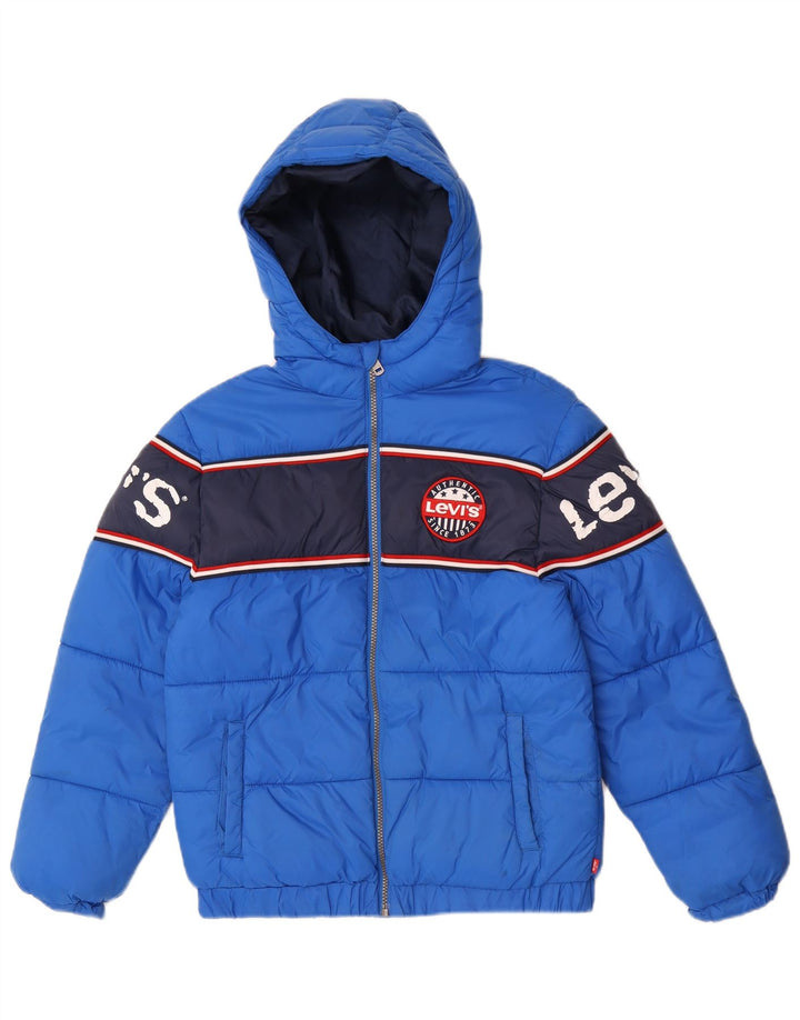 Levi's Boys Graphic Hooded Padded Jacket 12-13 Years Large Blue Colourblock
