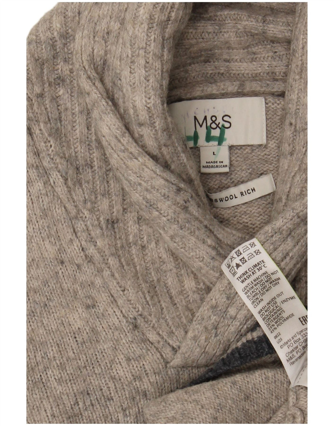 Marks & Spencer Mens Shawl Neck Jumper Sweater Large Grey Flecked Wool
