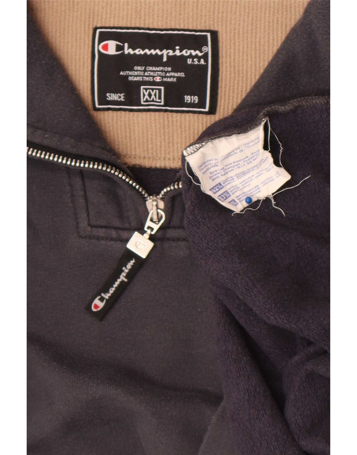 Champion Mens Zip Neck Sweatshirt Jumper 2XL Grey Cotton