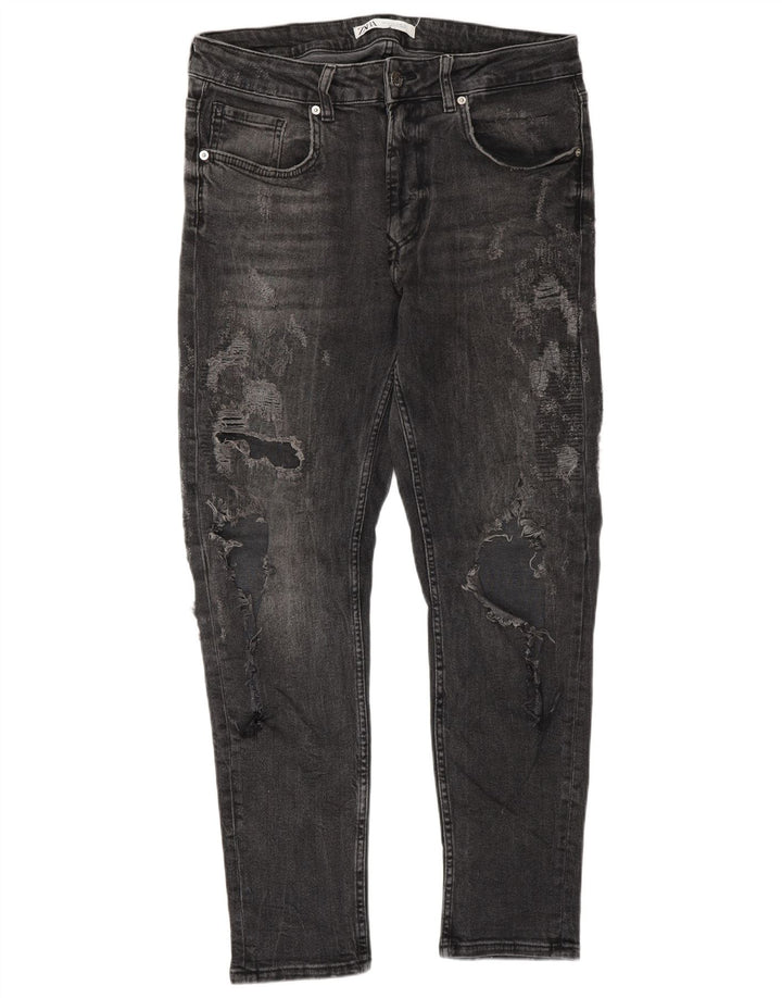 Jeans slim invecchiati ZARA da uomo EU 42 Large W32 L30 Grigio