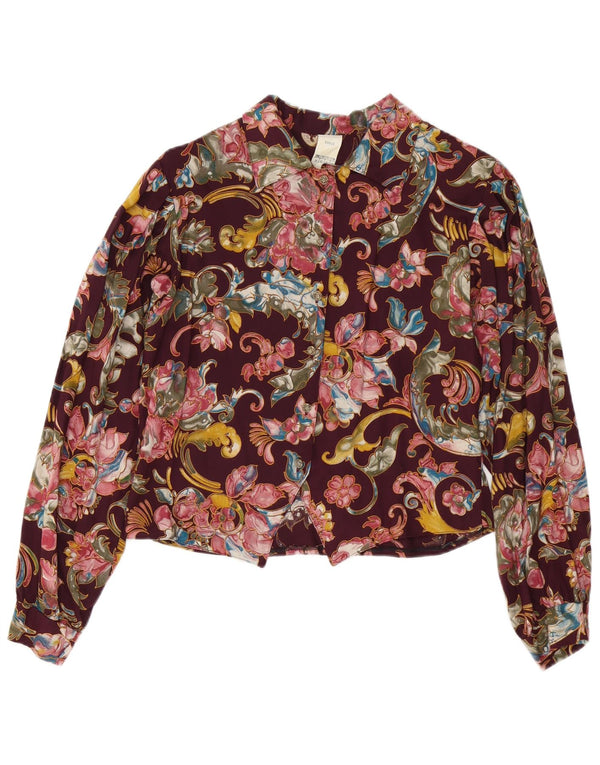 Vintage dameskjorte bluse UK 10 Small Burgundy Floral Viscose