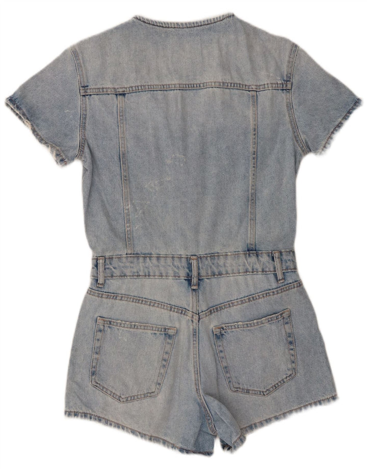 Zara Womens Distressed Denim Playsuit UK 10 Small  Blue Cotton