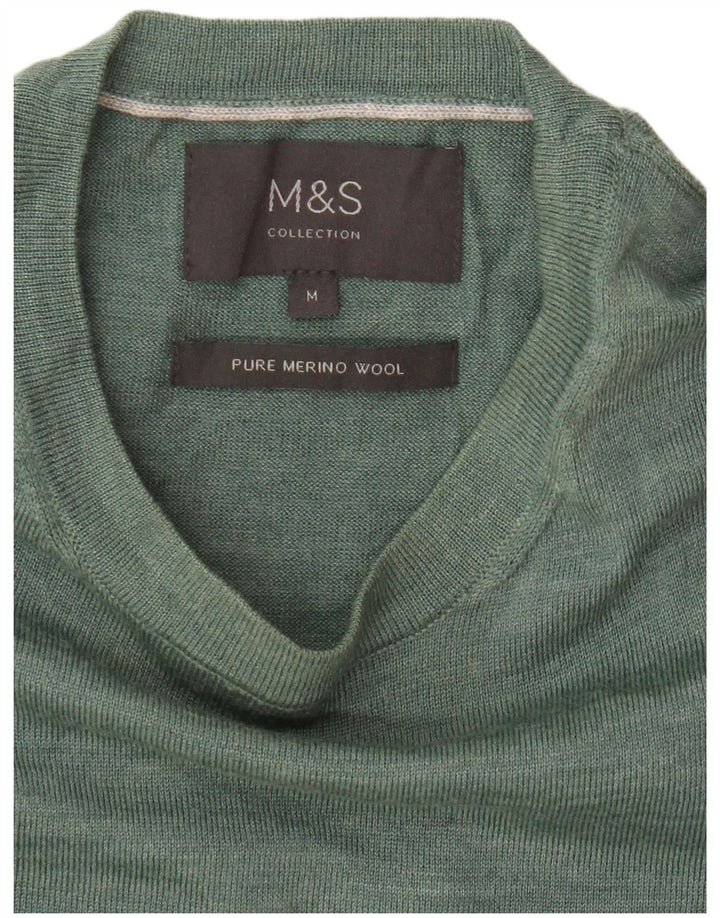 Marks & Spencer Herren-Pullover mit Rundhalsausschnitt, Mittelgrüne Merinowolle