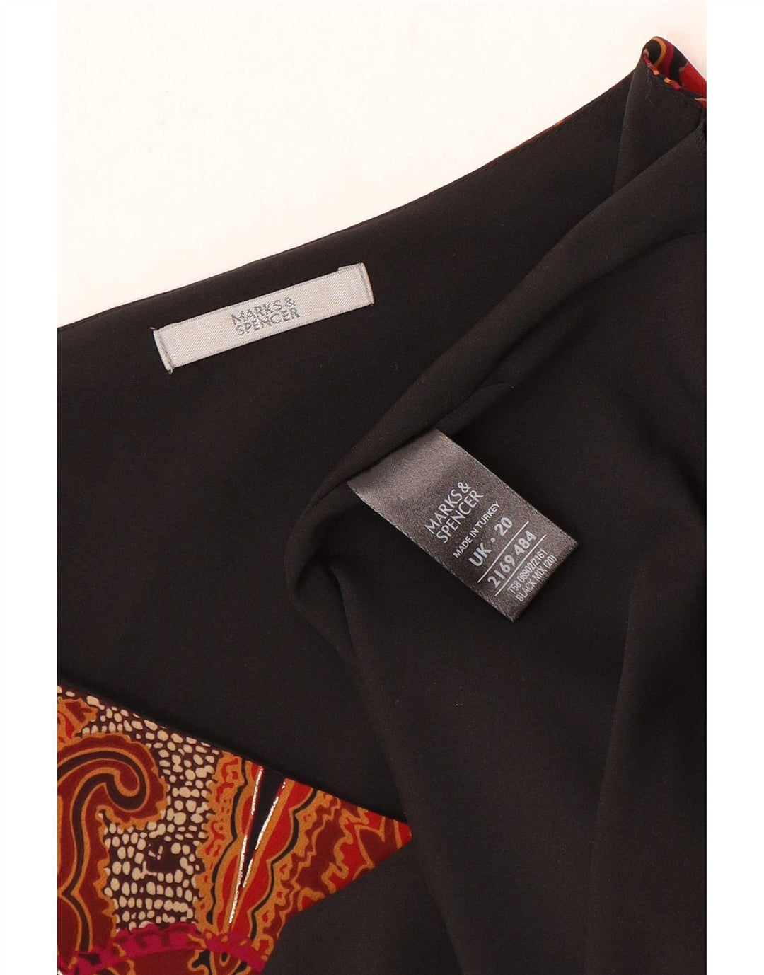 Marks & Spencer Blusa para Mujer Top UK 20 2XL Poliéster Paisley Negro