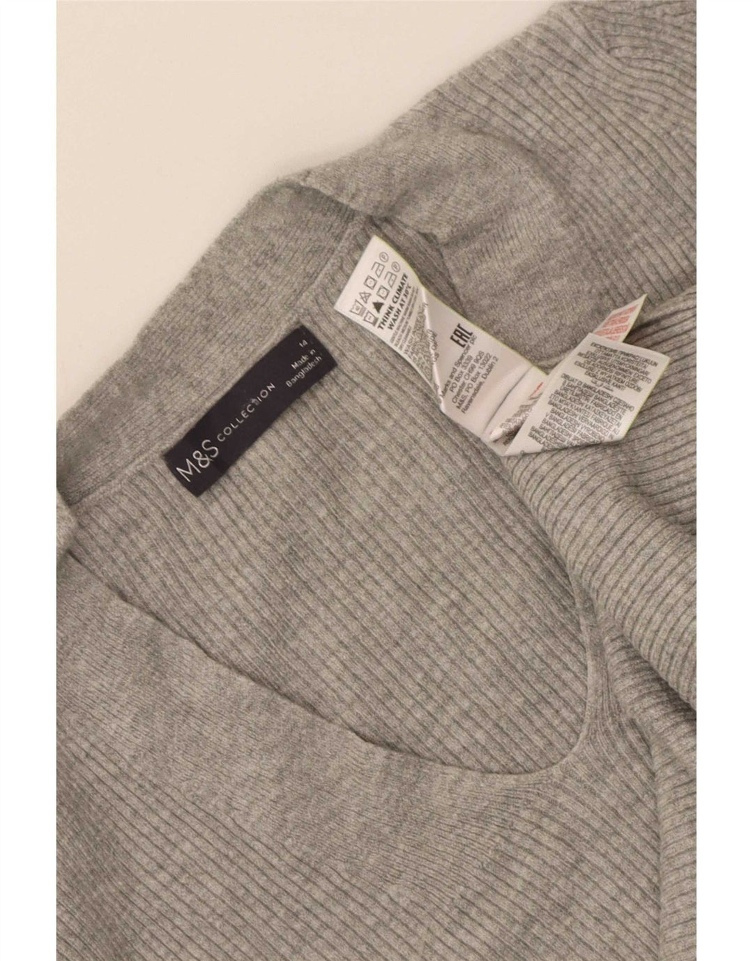Marks & Spencer Womens V-Neck Jumper Sweater UK 14 Large Grey Viscose