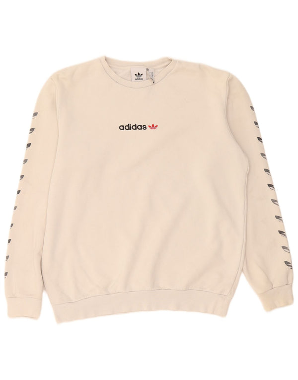 Adidas Mens Graphic Sweatshirt Jumper Medium Beige Cotton