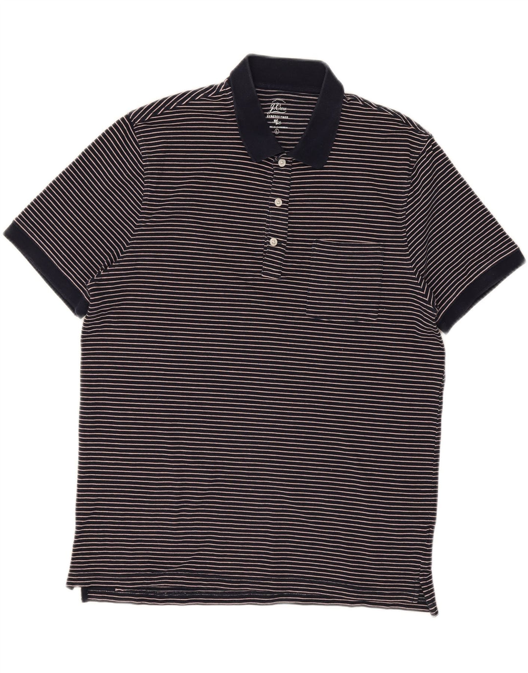J. CREW Mens Polo Shirt Large Navy Blue Striped Cotton Vintage J. Crew and Second-Hand J. Crew from Messina Hembry 