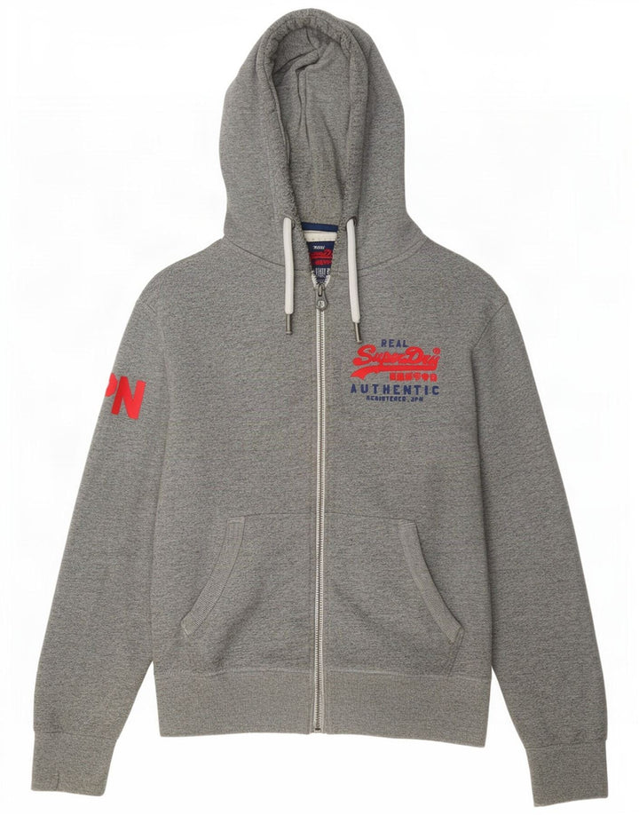 Pulover Superdry pentru bărbați, cu fermoar, bumbac, gri mediu