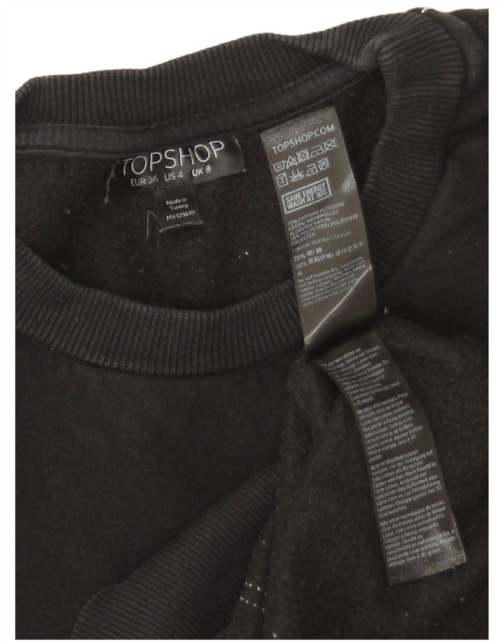 Topshop Womens Oversized Sweatshirt Jumper UK 8 Small Black Cotton