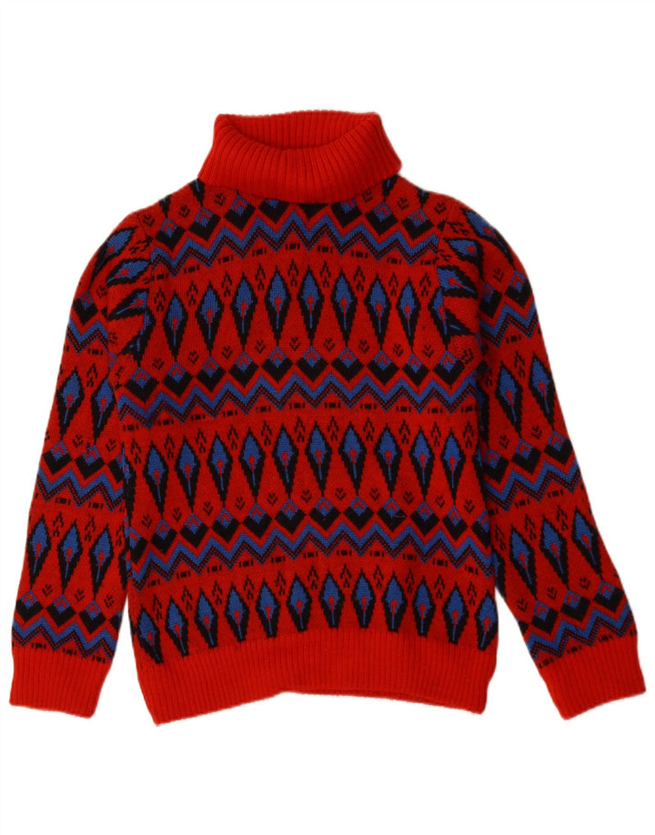 Vintage Womens Roll Neck Jumper Sweater Size 4 Small Red Fair Isle Wool