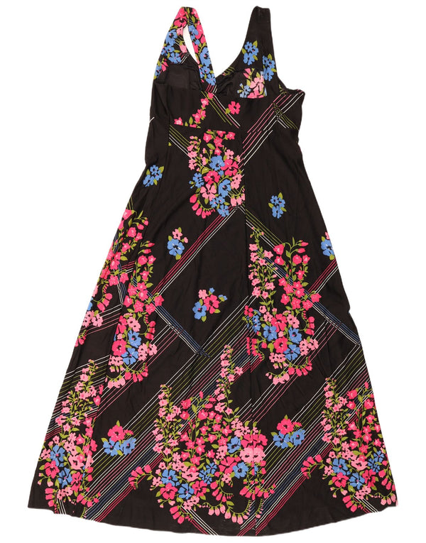 Vintage Womens Sleeveless Maxi Dress UK 12 Medium Black Floral