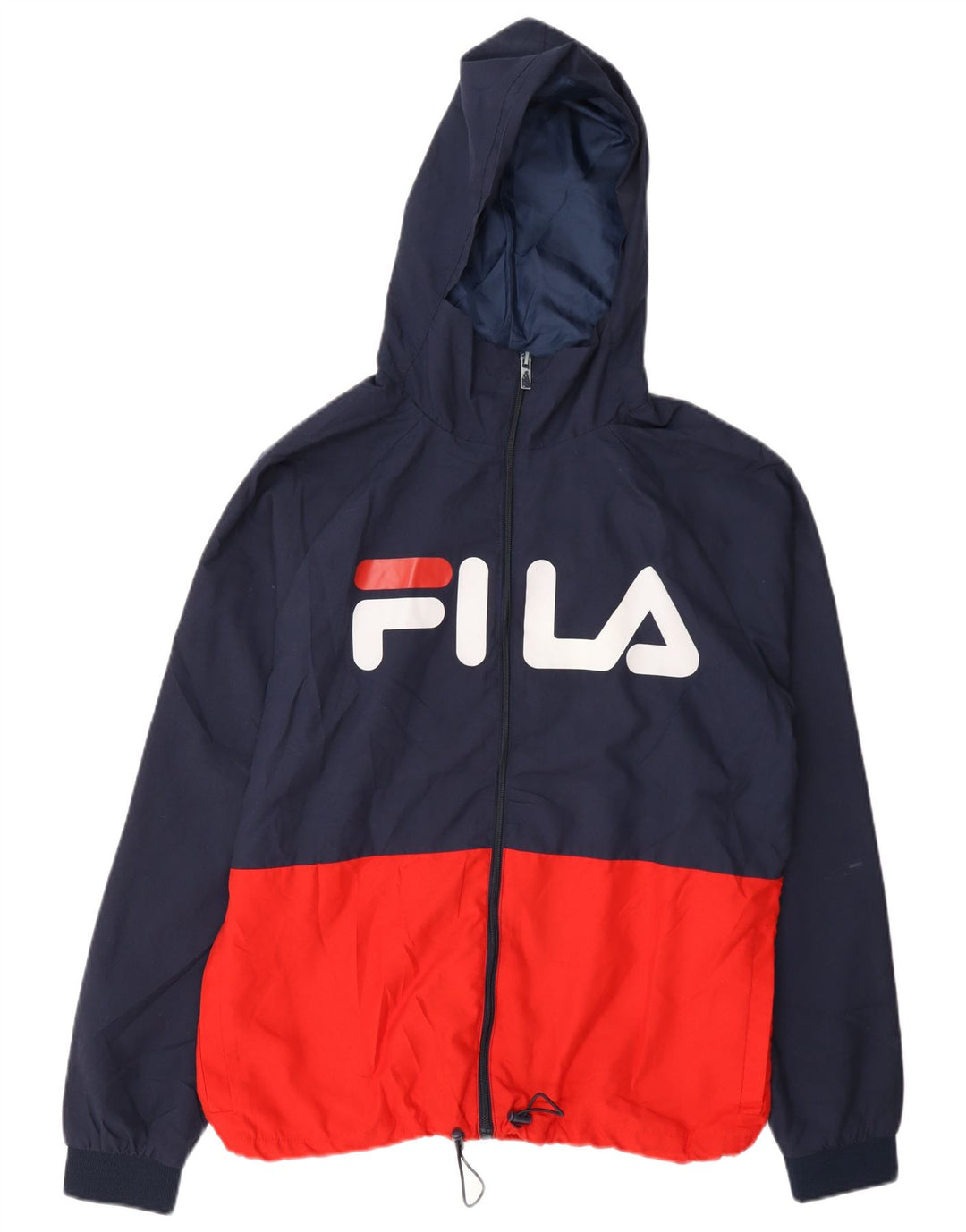 Fila Mens Graphic Hooded Tracksuit Top Jacket Medium Navy Blue Colourblock