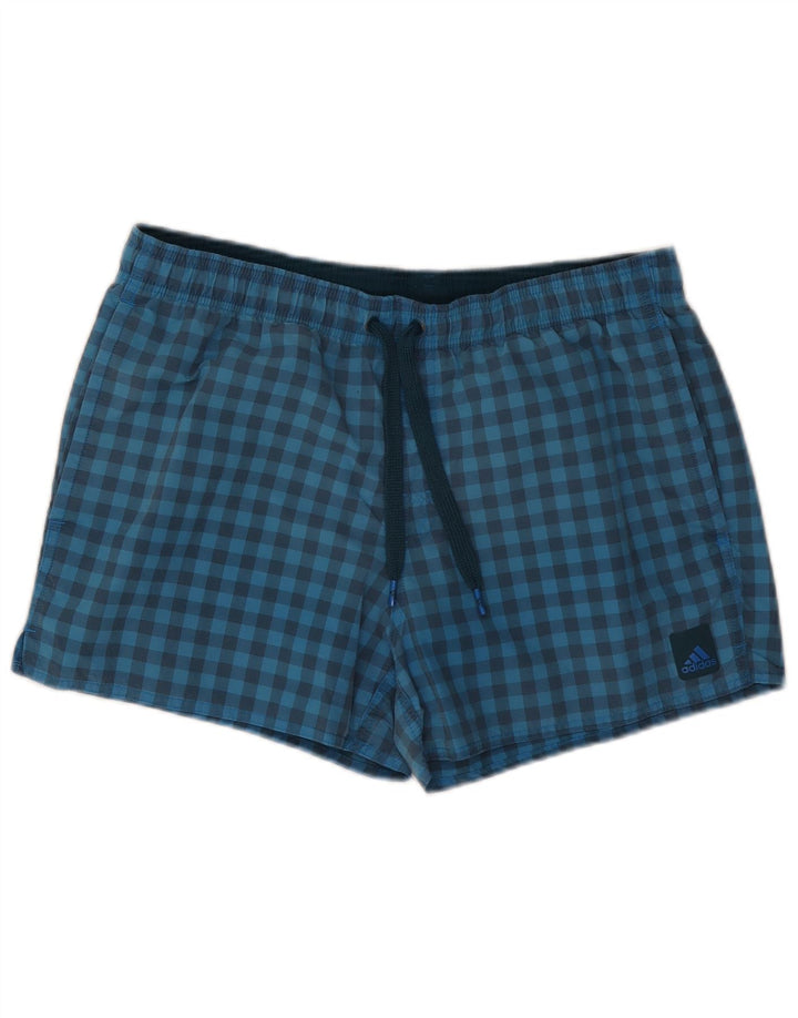 Adidas Mens Swimming Shorts Medium Blue Gingham Polyester