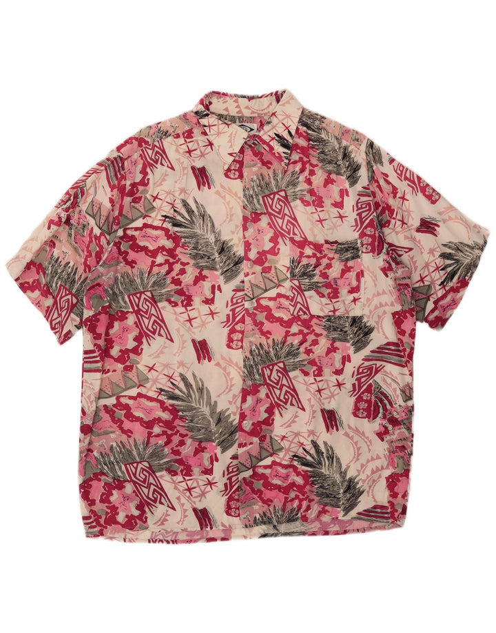 Day-X Herren-Kurzarmhemd, Größe 41/42, groß, rosa Patchwork-Viskose