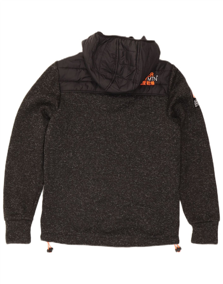 Superdry Womens Hooded Padded Jacket UK 14 Medium Black Flecked Polyester