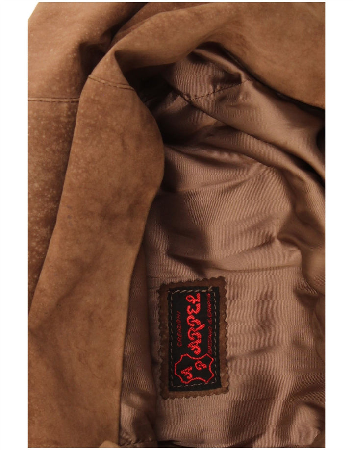 Giacca vintage in pelle scamosciata da donna UK 16 grande in pelle marrone