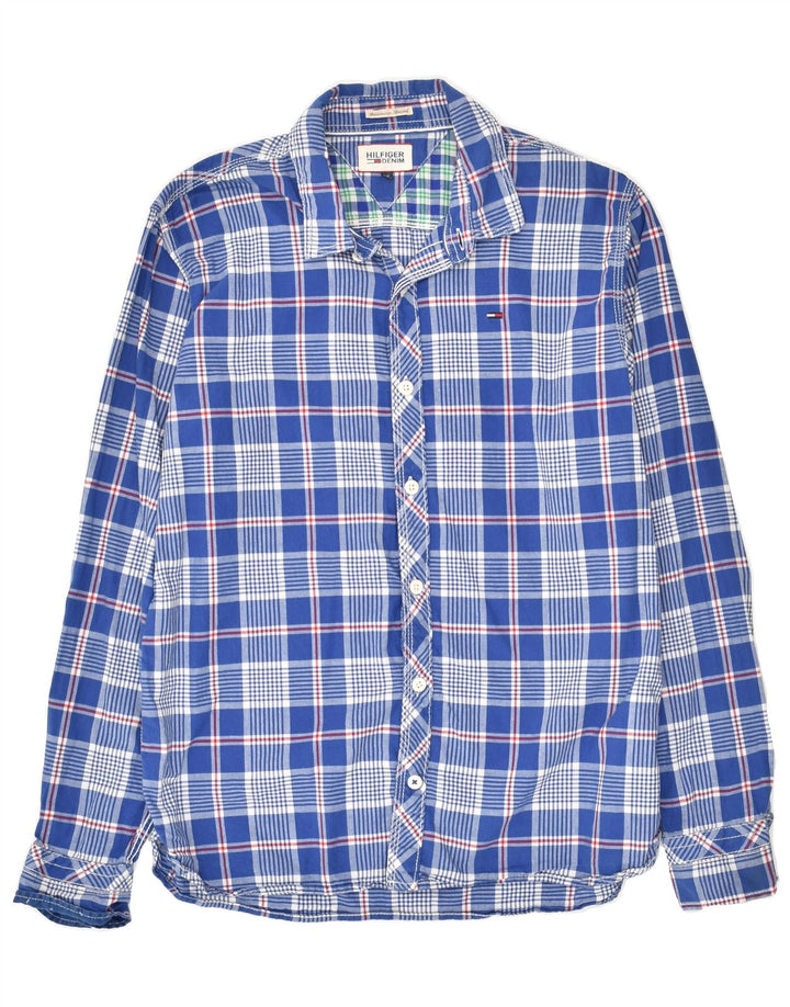 TOMMY HILFIGER Mens Shirt Medium Blue Check Cotton | Vintage Tommy Hilfiger | Thrift | Second-Hand Tommy Hilfiger | Used Clothing | Messina Hembry 