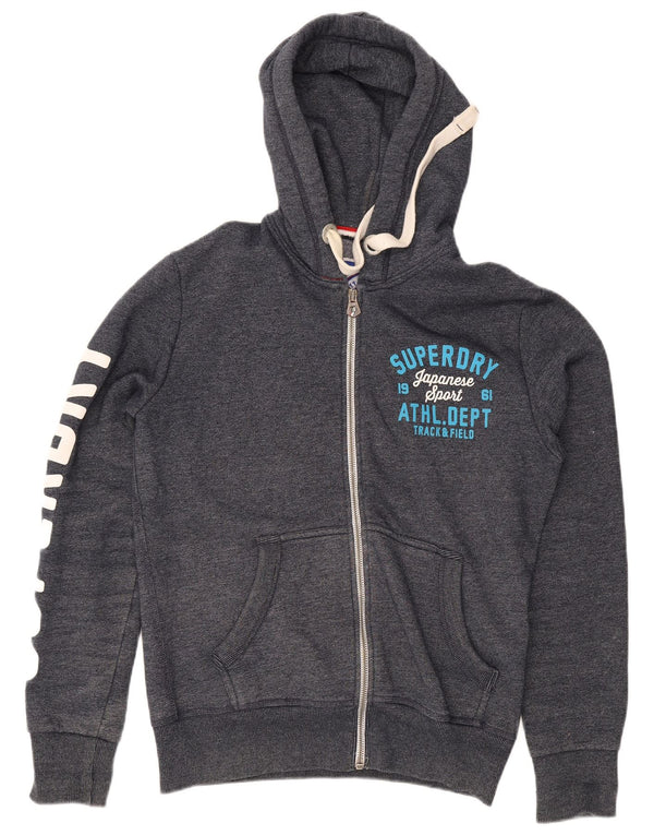 Maglione con cappuccio e zip grafica da uomo Superdry grande in cotone grigio