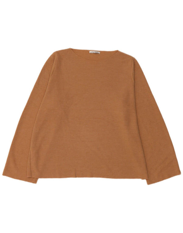 Zara Womens Oversized Top Long Sleeve UK 16 Large Brown Cotton