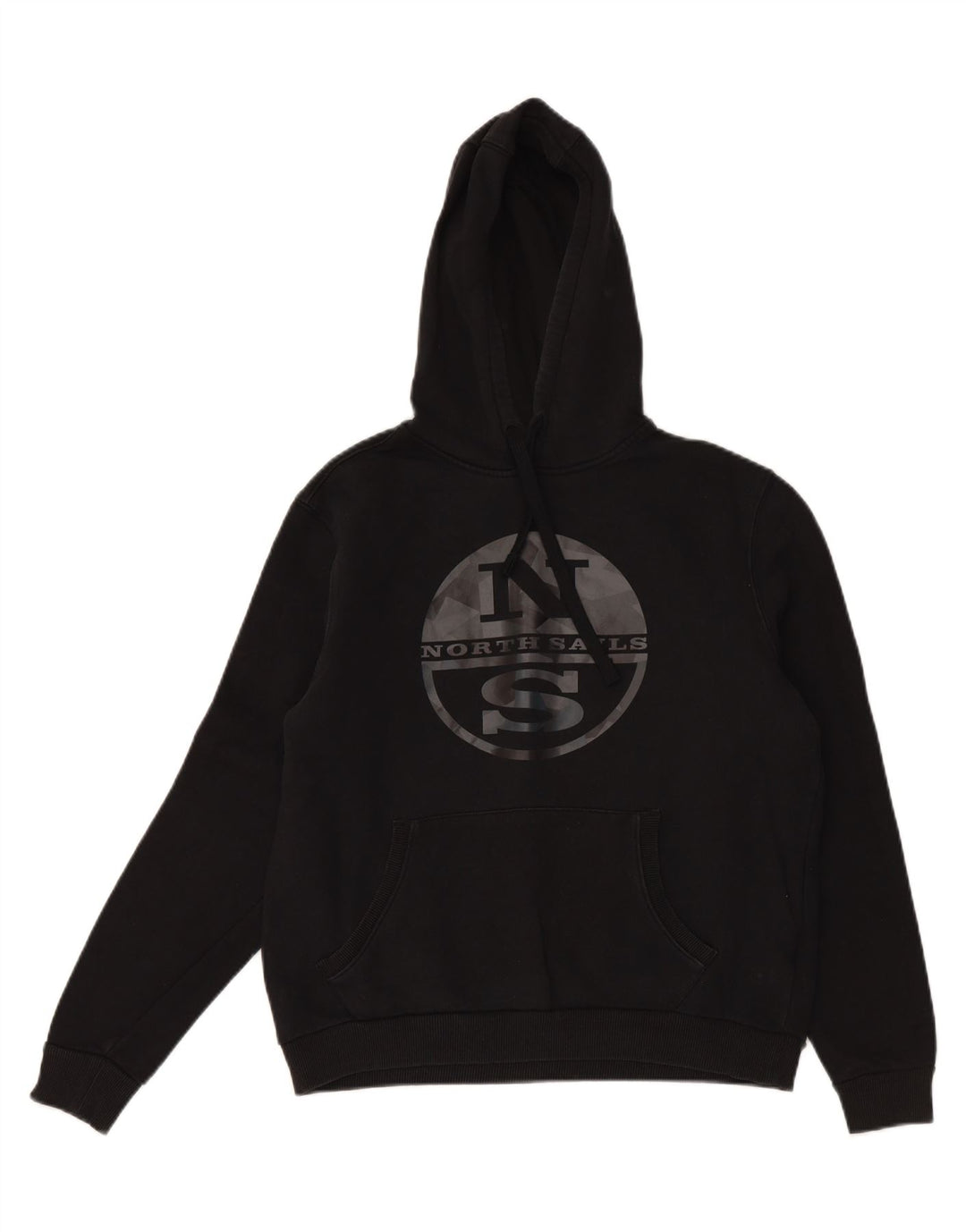 NORTH SAILS Mens Graphic Hoodie Jumper Small Black Cotton Vintage North Sails and Second-Hand North Sails from Messina Hembry 