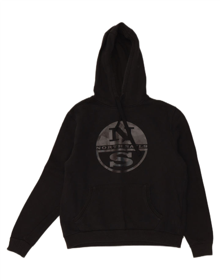 NORTH SAILS Mens Graphic Hoodie Jumper Small Black Cotton Vintage North Sails and Second-Hand North Sails from Messina Hembry 