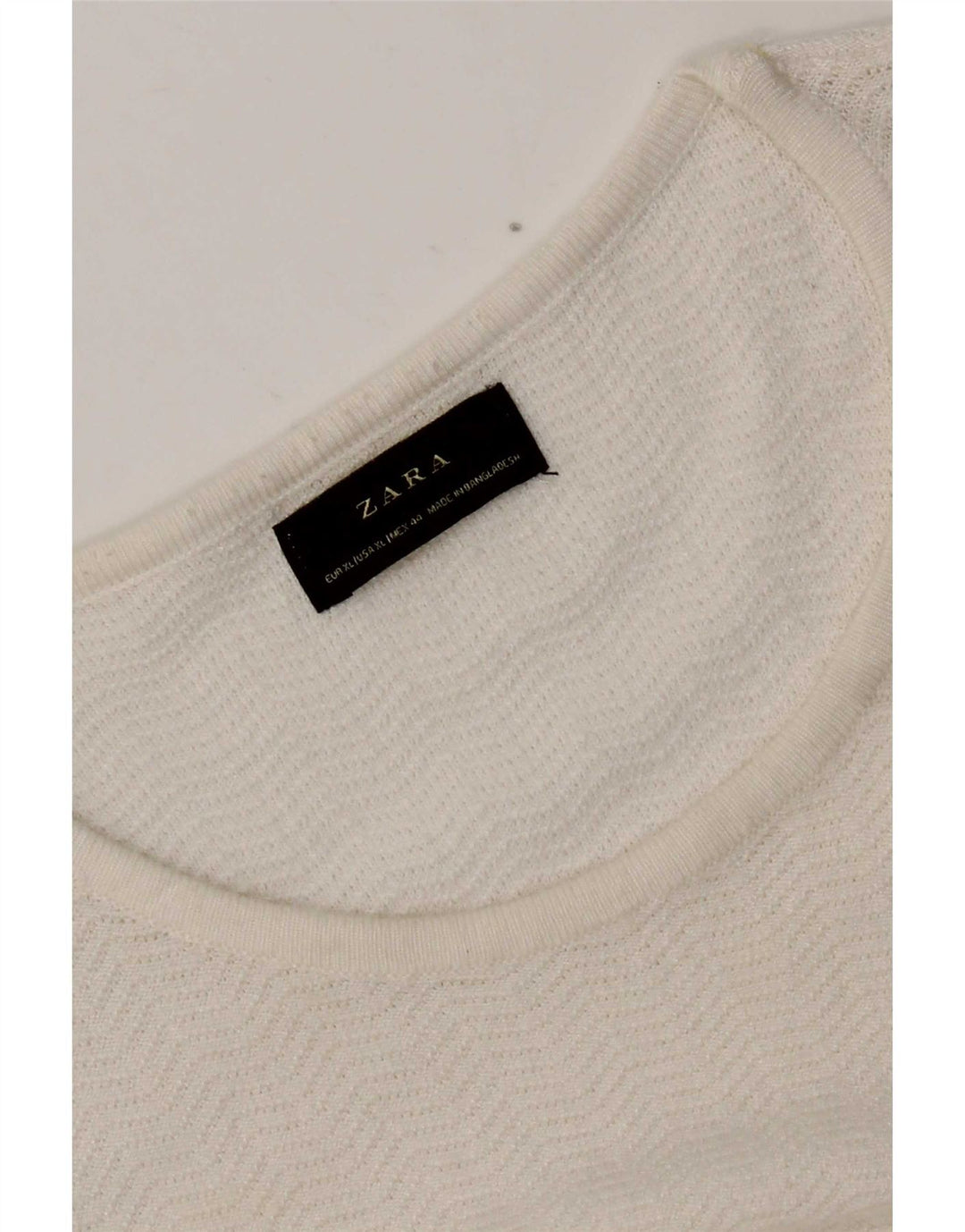 Zara Womens Top Long Sleeve UK 18 XL White Herringbone