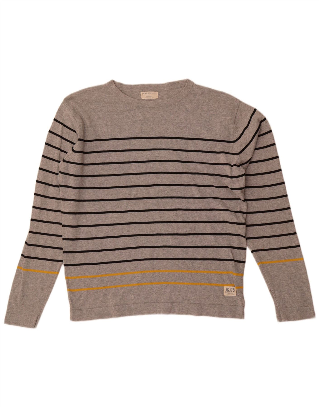 Jack & Jones Mens Top Long Sleeve 2XL Grey Striped Cotton
