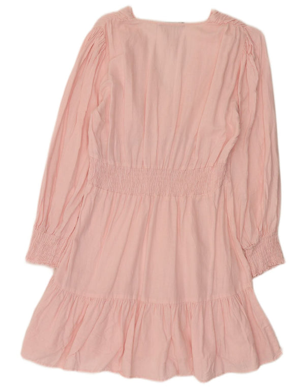 Zara Damen Langarm-Stufenkleid UK 14Groß Rosa