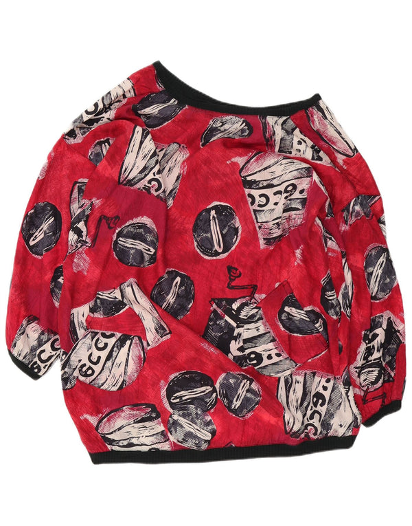Bluză vintage supradimensionată pentru femei cu model abstract, UK 18 XL, roșu