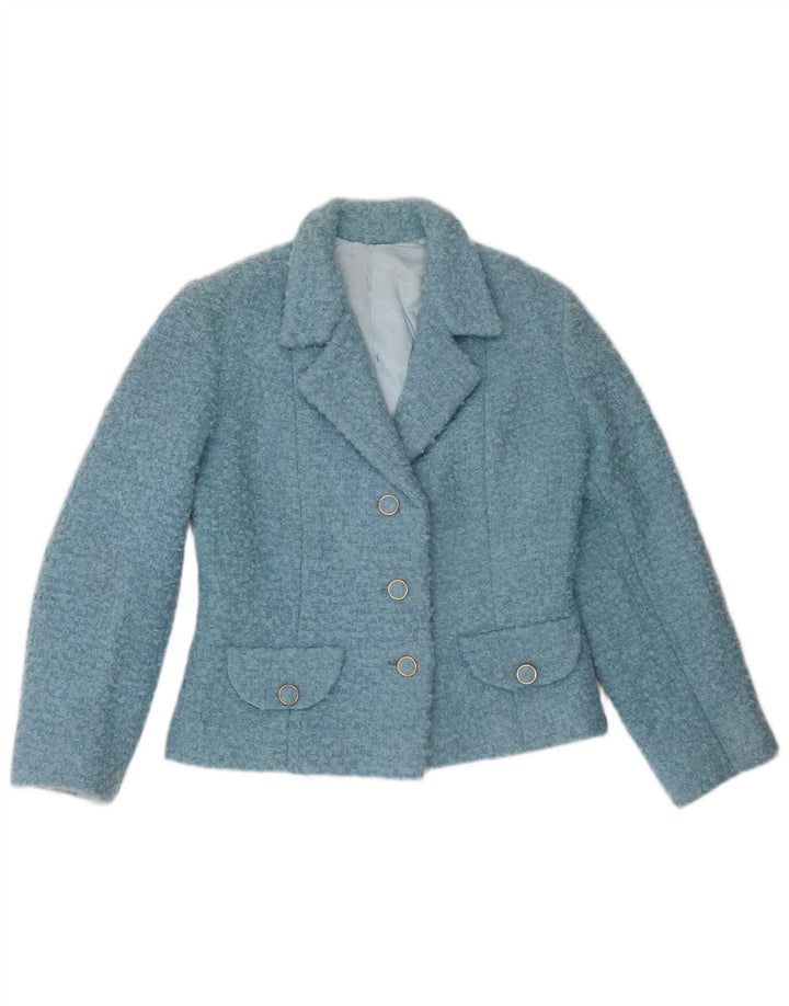 vintage Femmes Crop 3 Bouton Blazer Veste UK 12 Bleu Moyen
