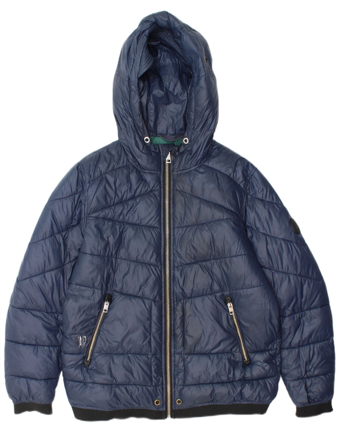 Diesel Mens Hooded Padded Jacket UK 36 Small Navy Blue Nylon