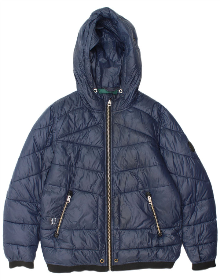 Diesel Mens Hooded Padded Jacket UK 36 Small Navy Blue Nylon