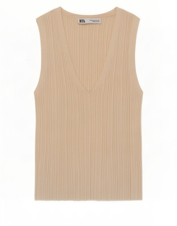 Zara Womens Vest Top UK 12 Medium Beige Viscose