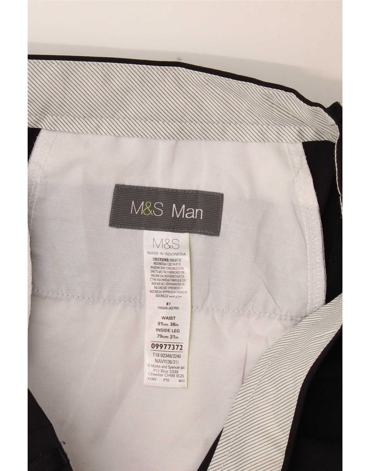 Marks & Spencer Mens Straight Chino Trousers W36 L31 Navy Blue Polyester