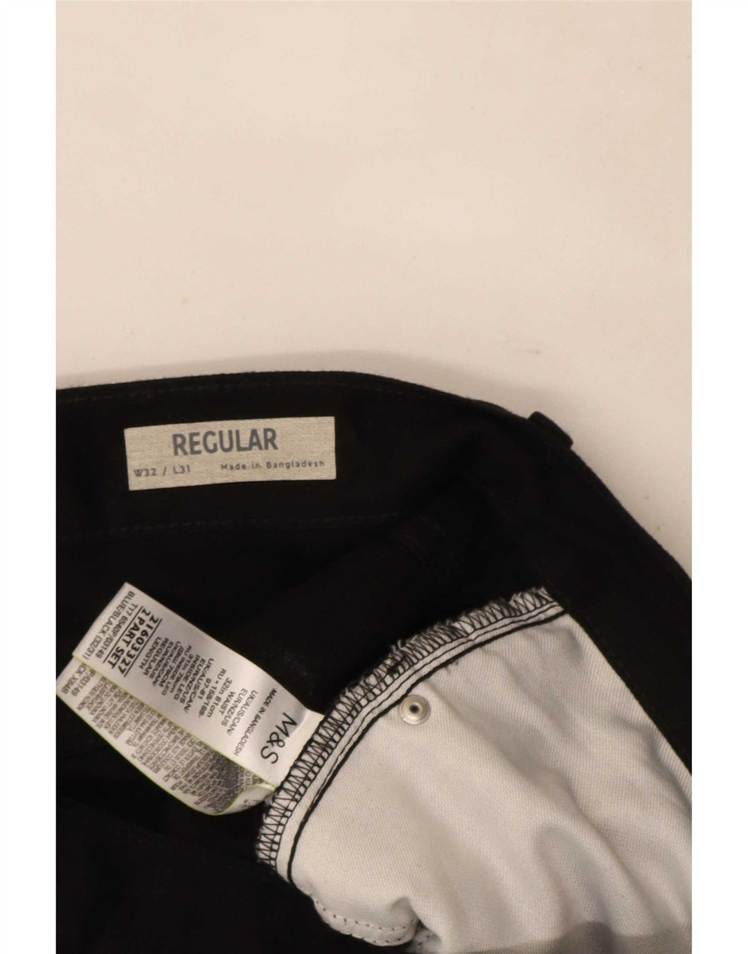 Marks & Spencer Mens Regular Fit Straight Jeans W32 L31 Black Cotton