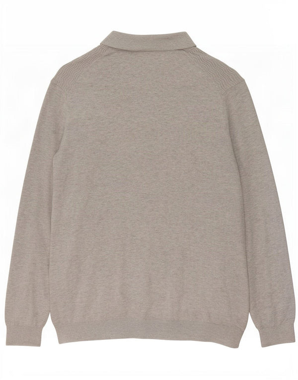 Massimo Dutti Mens Polo Neck Jumper Sweater XL Grey Cotton