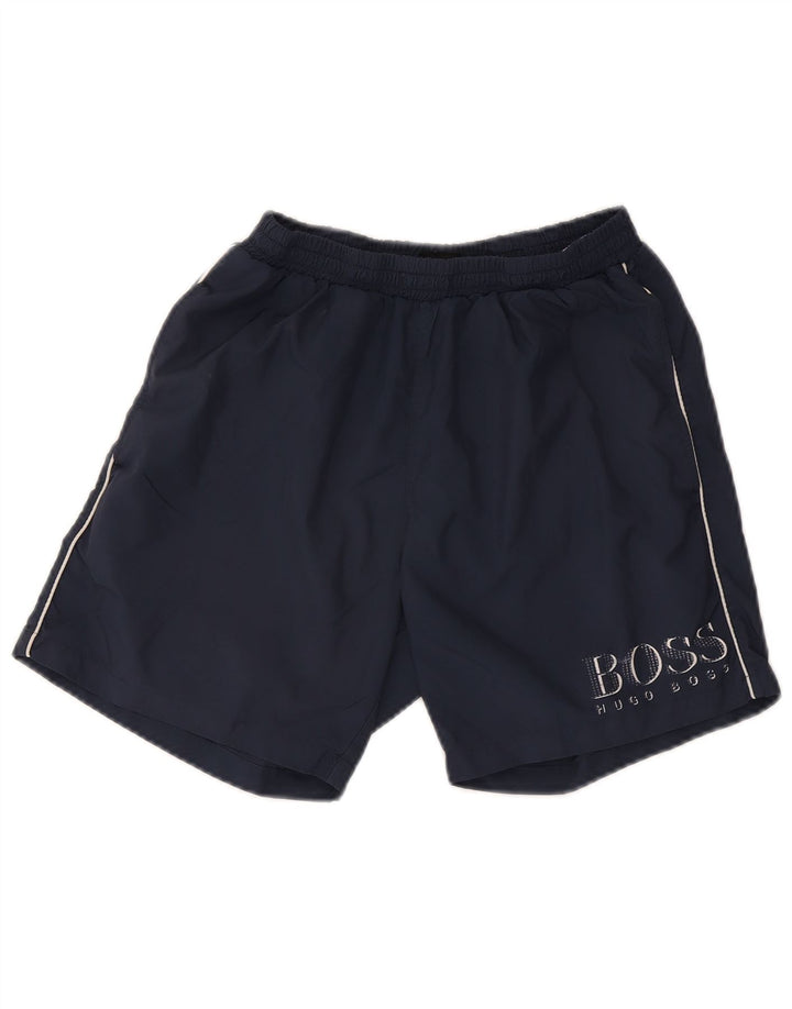 Hugo Boss Mens Graphic Sport Shorts Pequeno Poliéster Azul Marinho
