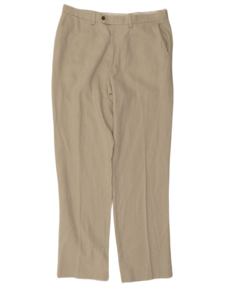 Marks & Spencer Mens Regular Fit Suit Trousers W34 L33 Beige Linen