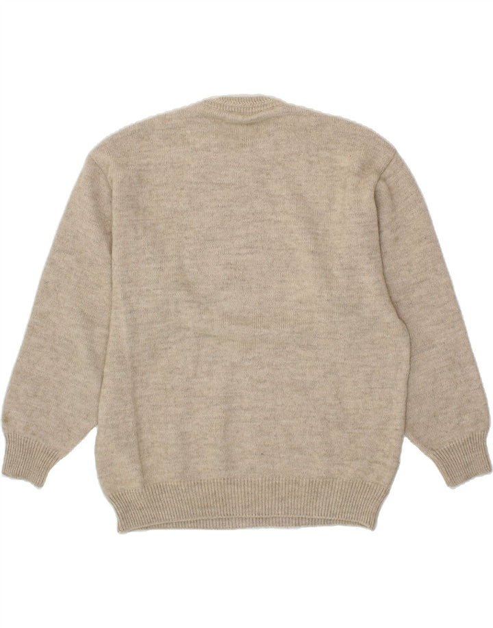 VINTAGE Mens Crew Neck Jumper Sweater Large Beige Argyle/Diamond Wool Vintage Vintage and Second-Hand Vintage from Messina Hembry 