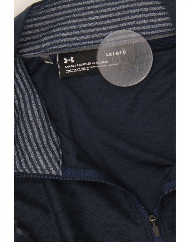 Under Armour Herre Zip Neck Pullover Træningsdragt Top Large Navy Blue Flecked