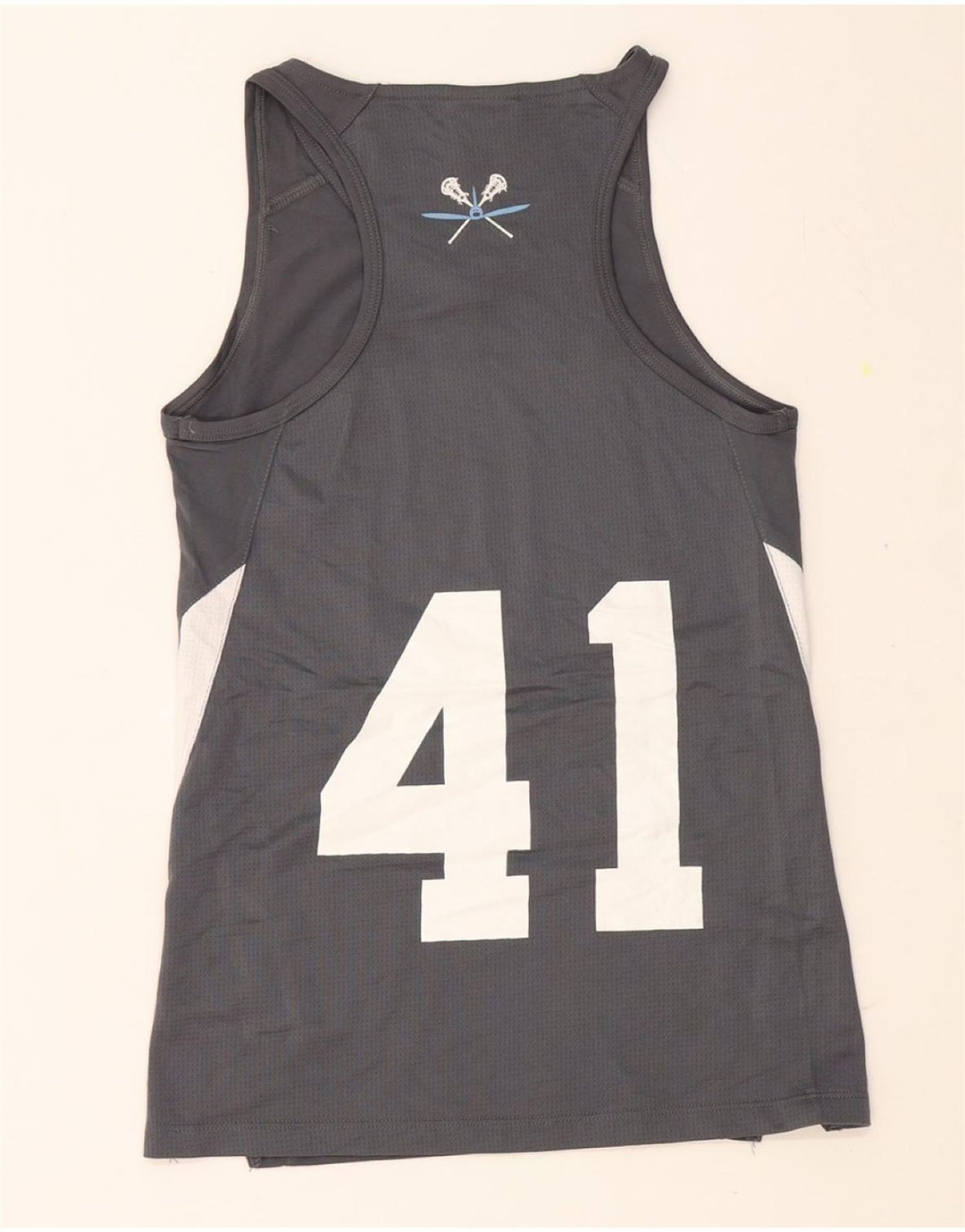 NEW BALANCE Womens Graphic Vest Top UK 8 Small Grey Colourblock Polyester Vintage New Balance and Second-Hand New Balance from Messina Hembry 