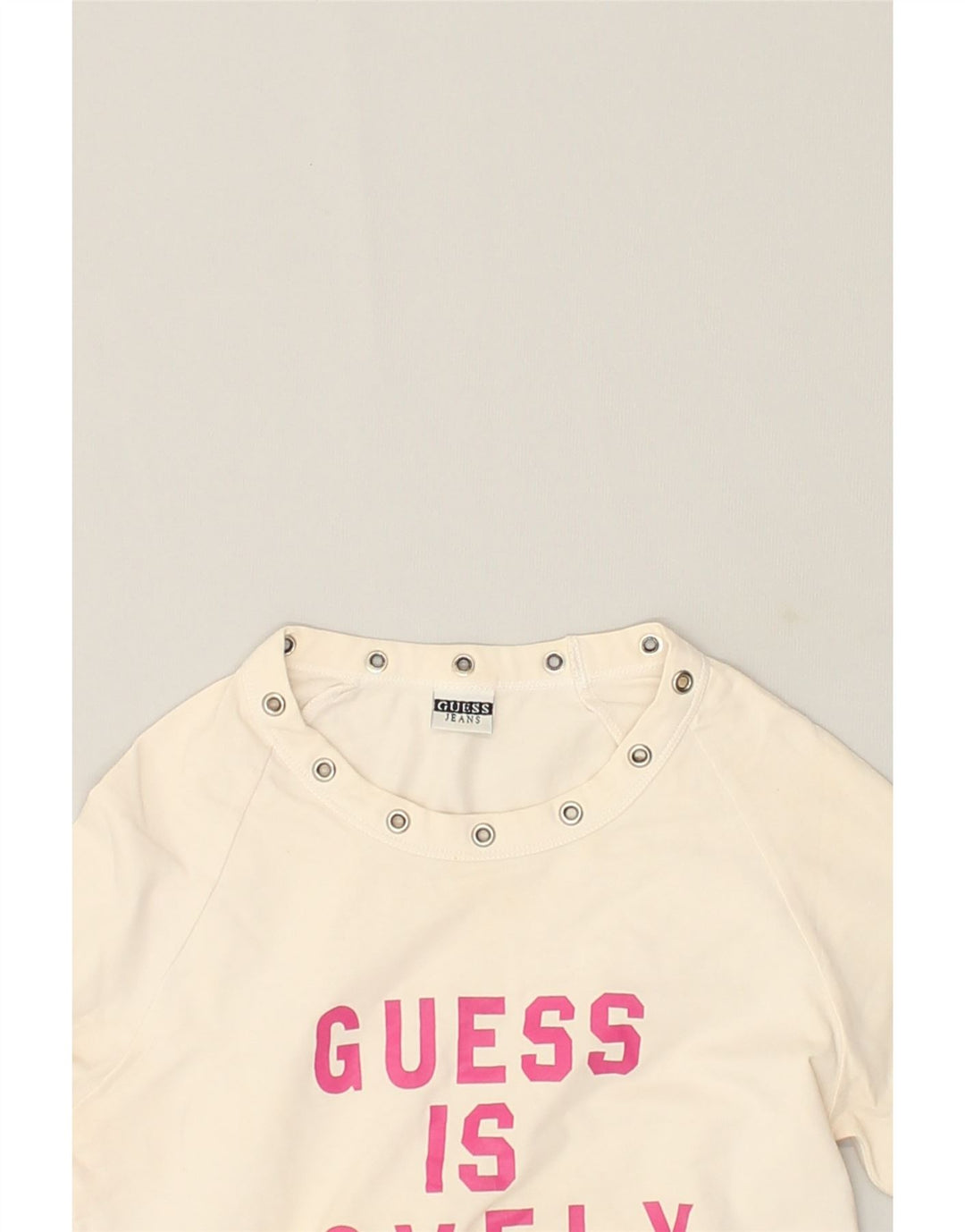 GUESS Girls Graphic Top Long Sleeve 4-5 Years Medium Off White Cotton | Vintage Guess | Thrift | Second-Hand Guess | Used Clothing | Messina Hembry 